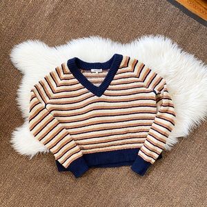 Madewell Striped V-neck Brown Sweater | S
